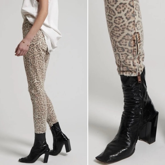 NWT One Teaspoon Freebirds High Waisted Skinny Jean In Beige Leopard Print, Size - Picture 3 of 13
